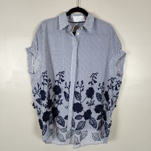 Pearl Lela Rose stripe floral blouse, size S, nwot